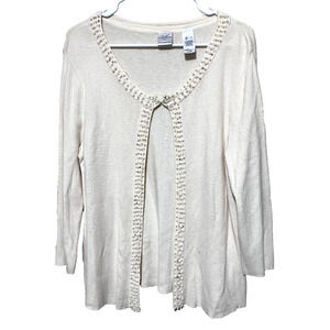 Emma James Cardigan Sweater Silk Angora blend Pearl Beaded Cream Ivory Soft sz L